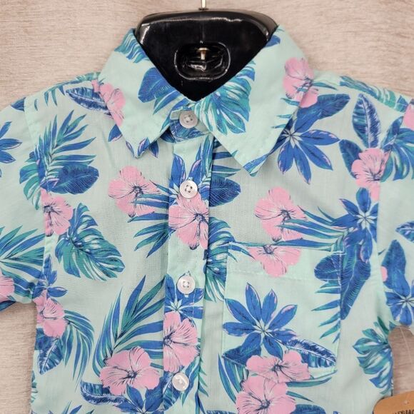 Alex & Jack Tropical Floral Kids Shirt Blue and Pink - Picture 2 of 8